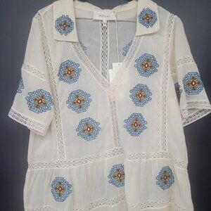 The Santa Fe Top with Folklore Embroidery White Medium NWT